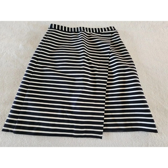 Ann Taylor Womens Mini Skirt Size XS Dark Navy Blue Stripes Faux Wrap - Picture 1 of 8